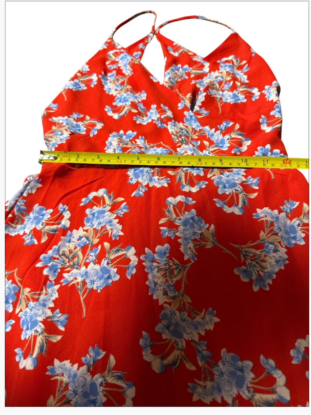 Lush Red Floral Maxi dress  with Blue Accent Flowers size XS in excellent condit - Picture 8 of 16